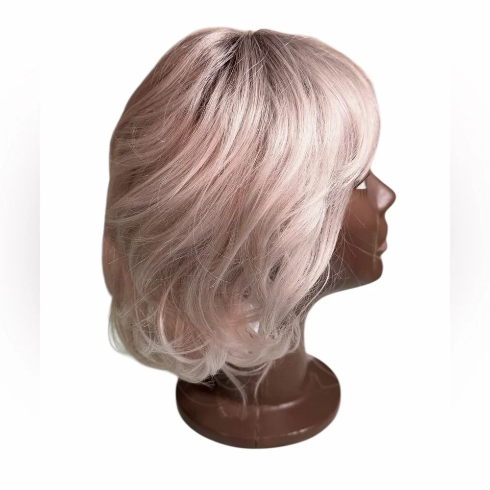 Silvery Grey Platinum Blonde Curly Women's 12” Wig with Bangs - Picture 12 of 16